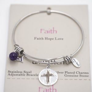 Unwritten Women's Stainless Steel Bracelet Silver Plated Charms " Faith"